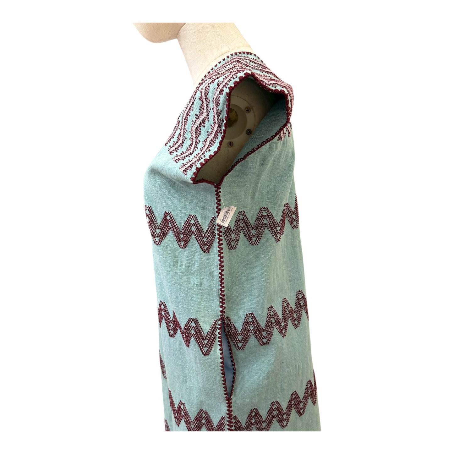 Huipil verde menta corto con brocado zigzag – Telar de cintura Oaxaca