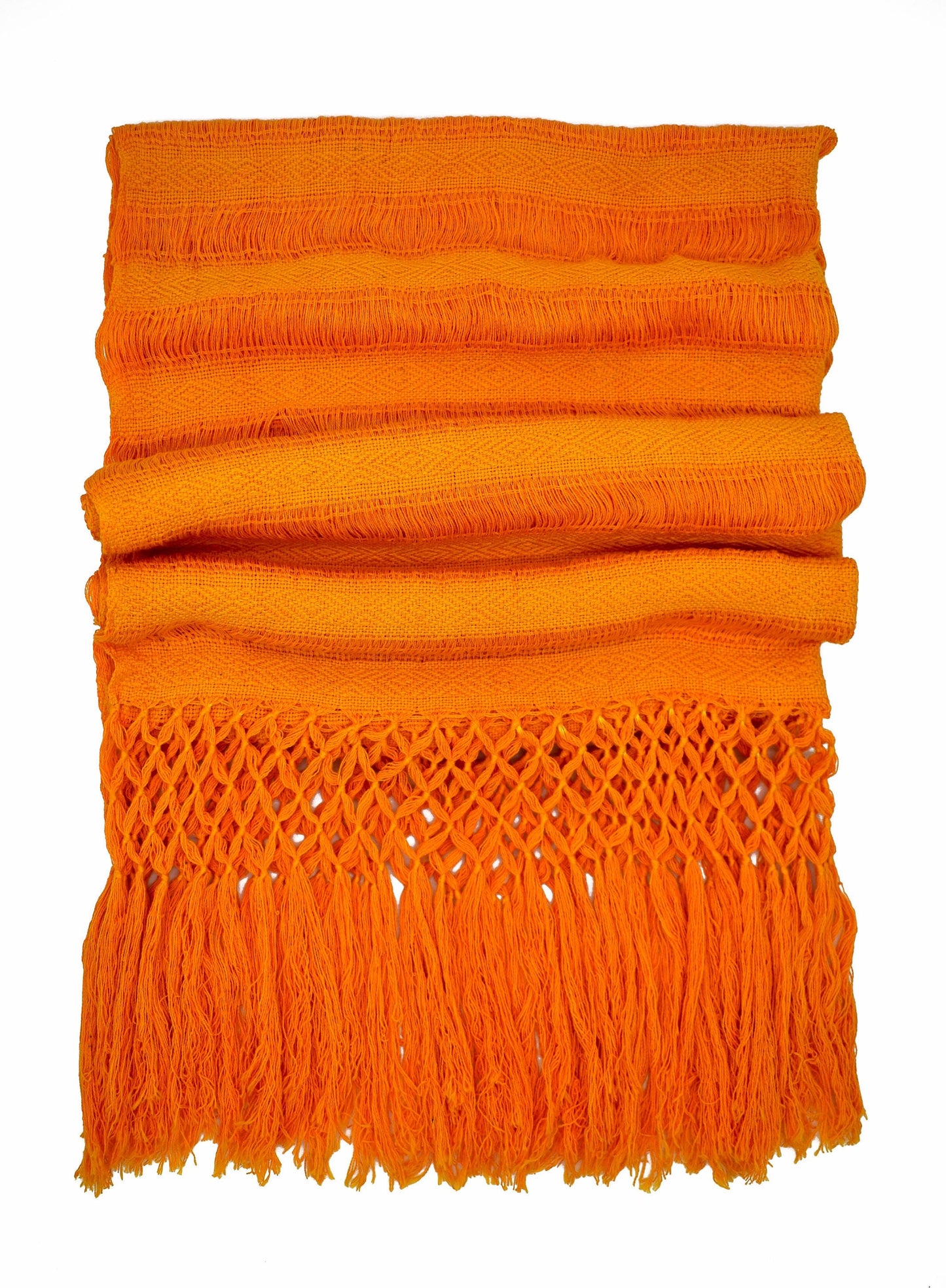Rebozo Naranja Cempasúchil – Tejido en Telar de Pedal con Flecos, 100% Algodón