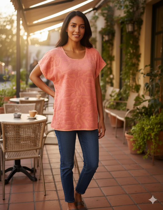 Blusa Artesanal Bordada de Pajaritos y Flores – Tuxtepec, Oaxaca Coral