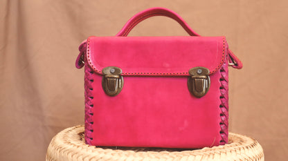 Bolsa cruzada camarita Rosa dos broches  – Cuero Artesanal de Oaxaca