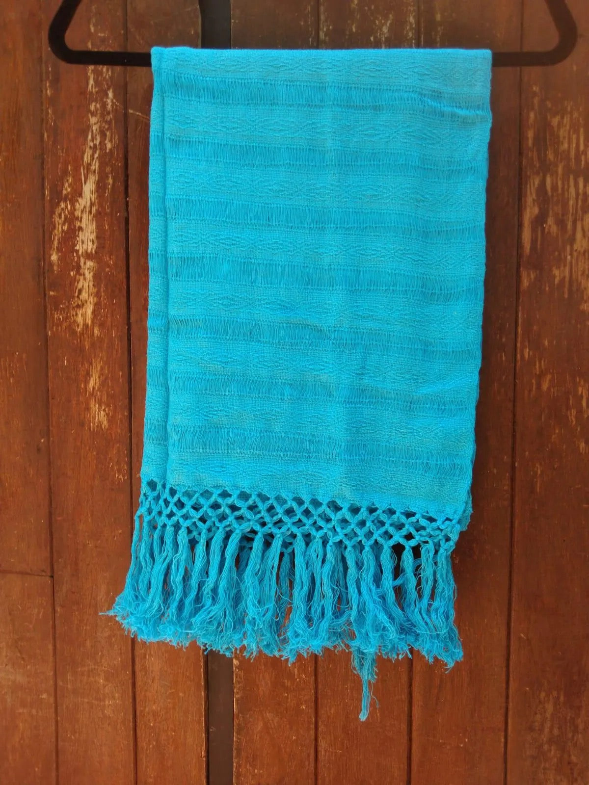 Rebozo Azul Cielo – Tejido en Telar de Pedal con Flecos, 100% Algodón