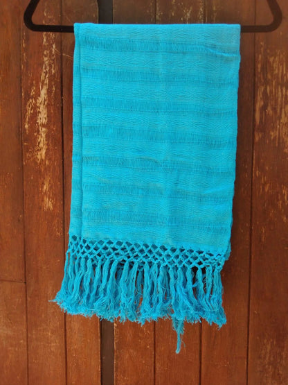 Rebozo Azul Cielo – Tejido en Telar de Pedal con Flecos, 100% Algodón
