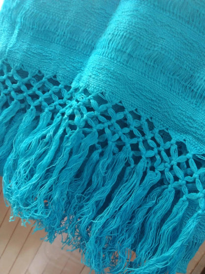 Rebozo Azul Cielo – Tejido en Telar de Pedal con Flecos, 100% Algodón