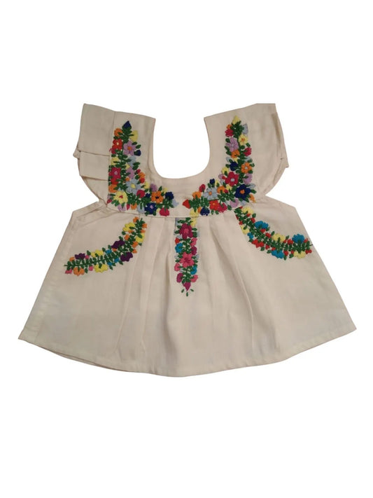 Vestido de Bebé Beige con Bordado de Flores Multicolores – Hecho a Mano en Oaxaca – 100% Manta Prelavada (Copia)