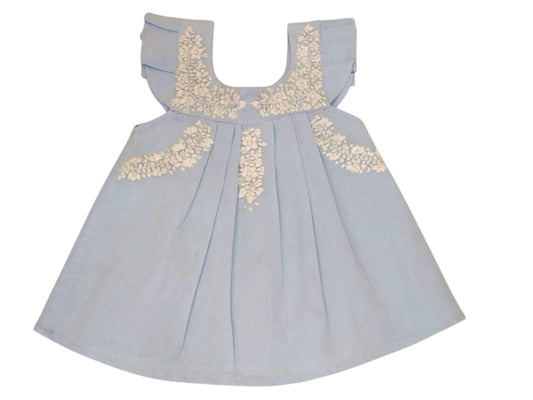Vestido de Verano para Bebé – Azul Suave con Olanes y Tablillas – Hecho a Mano en Oaxaca – 100% Algodón