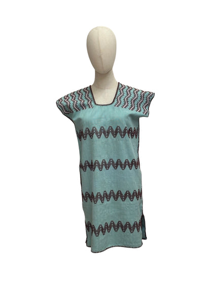 Huipil verde menta corto con brocado zigzag – Telar de cintura Oaxaca