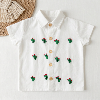 Guayabera de Manta Beige para Bebé | Bordada en Oaxaca