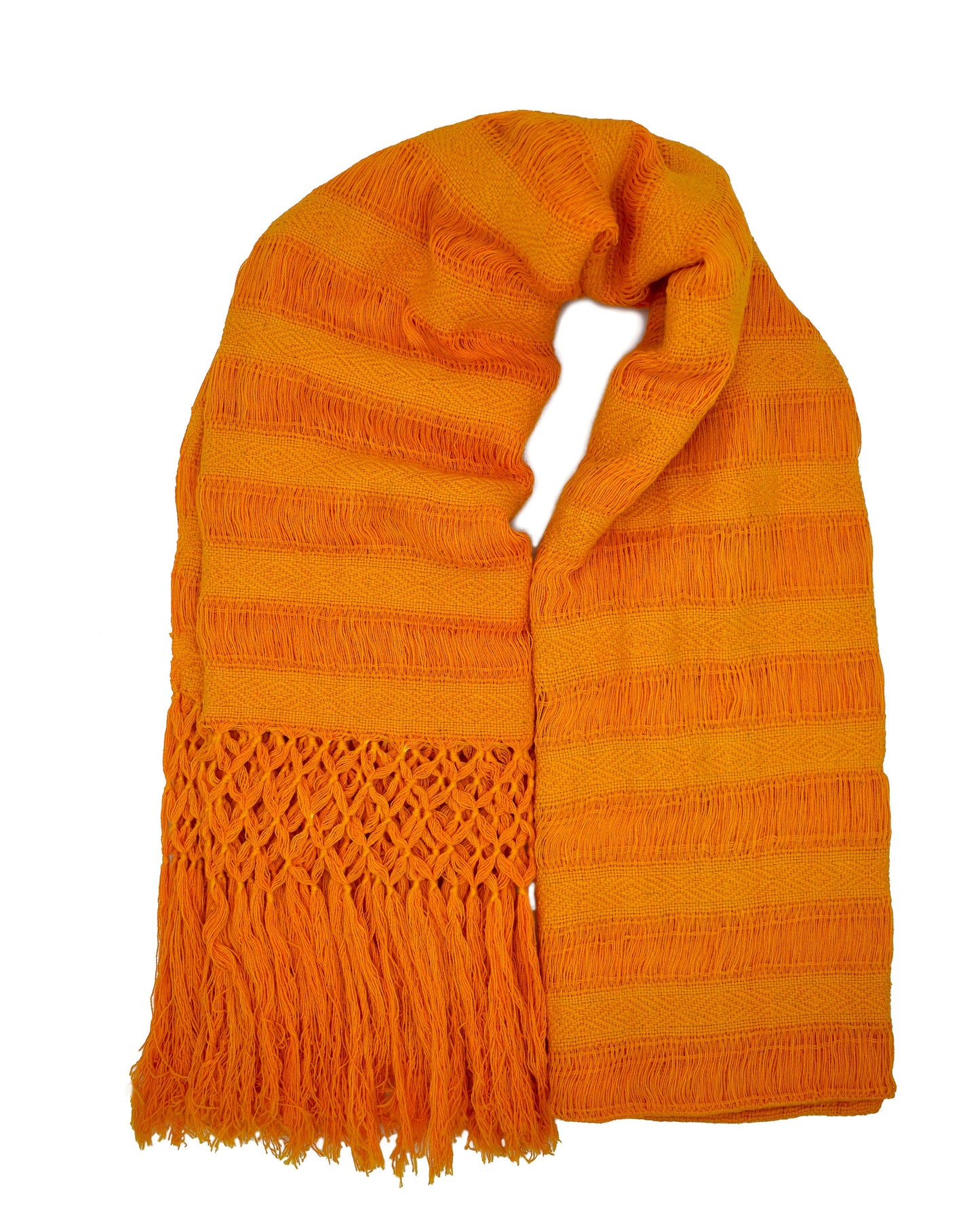 Rebozo Naranja Cempasúchil – Tejido en Telar de Pedal con Flecos, 100% Algodón
