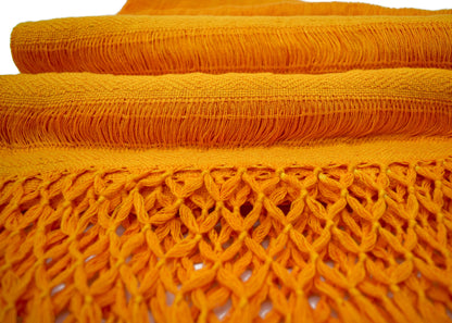 Rebozo Naranja Cempasúchil – Tejido en Telar de Pedal con Flecos, 100% Algodón